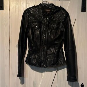 Danier Black Leather Jacket with Quilted Detail